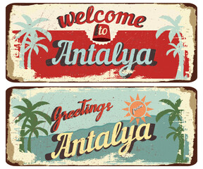 vintage grunge retro sign welcome to antalya ,greetings from antalya