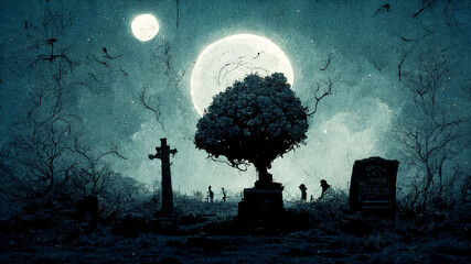 graveyard silhouette halloween Abstract Background.