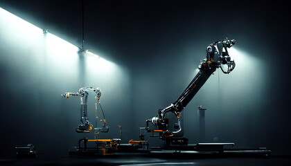 heavy automation robotic arms machine in smart factory industrial,Industry 4.0 concept