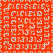 Pattern And Design From Repeating Number 3 In White On A Bright Orange Background