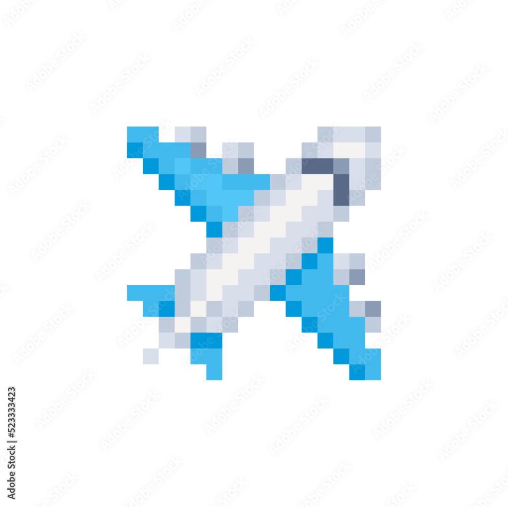 Airplane blue color pixel art 80s style icon isolated vector ...