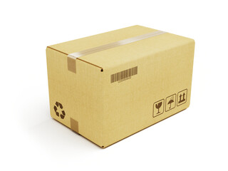 Wall Mural - Brown cardboard box isolated on white. Cardboard box icon. Packaging, delivery concept. 3d rendering