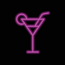 Cocktail Glass Simple Icon Vector. Flat Design. Purple Neon On Black Background.ai