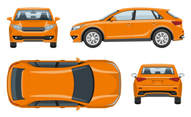 Wall Mural - SUV car vector template with simple colors without gradients and effects. View from side, front, back, and top