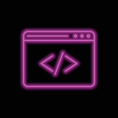 Browser, coding simple icon vector. Flat design. Purple neon on black background.ai