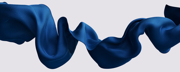Wall Mural - Blue dynamic Cloth silk scarf movement, floating fabric background, 3d rendering elegant silk textiles fly