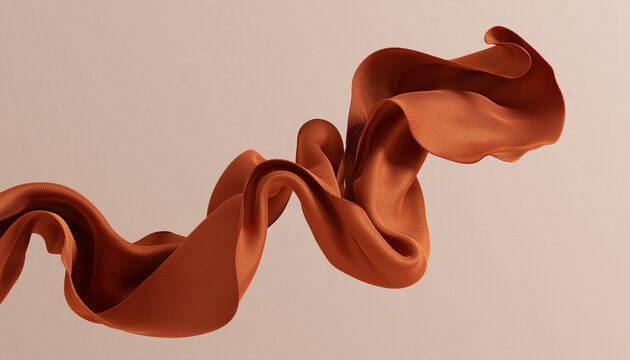 Wall Mural - Sienna scarf in the wind, isolated dynamic fabric, brown fly cloth 3d rendering