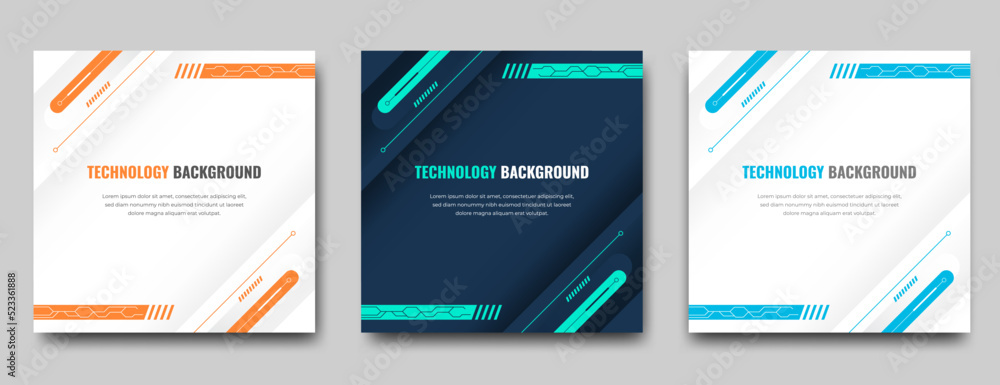 Set of colorful technology social media post template design Stock ...