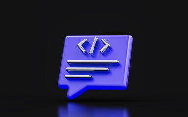 coding chat sign on dark background 3d render concept for developer message code