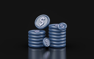 Wall Mural - dollar coins sign on dark background 3d render concept for earn money cash income