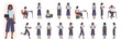 © Flash Vector - Cartoon young lady with cute haircut and casual clothes showing study gestures and actions. African american black female student character poses in side, front and back view set vector illustration