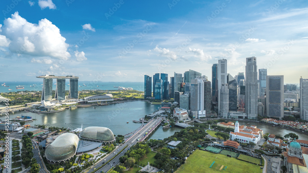 Aerial view of Sunny Day at Marina Bay Singapore city skyline Stock ...