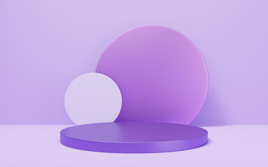 Wall Mural - 3d Empty purple marble cylinder podium with gold border on violet arch circle background. Abstract minimal studio 3d geometric shape object. Mockup space for display of product design. 3d rendering.
