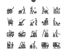 Industrial Cleaning Service. Cleaning Machine. High Pressure Washer. Cleaner Worker. Vector Solid Icons. Simple Pictogram
