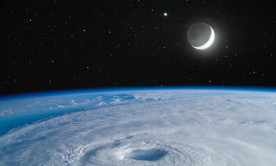 Poster - giant hurricane seen from the space with crescent