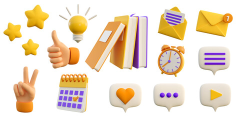 3d education and social media icons for university and school. realistic 3d high quality isolated re
