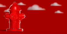 Fire Hydrant. Fire Safety Design. Red Hydrant Against The Background Of Clouds. 3d Image
