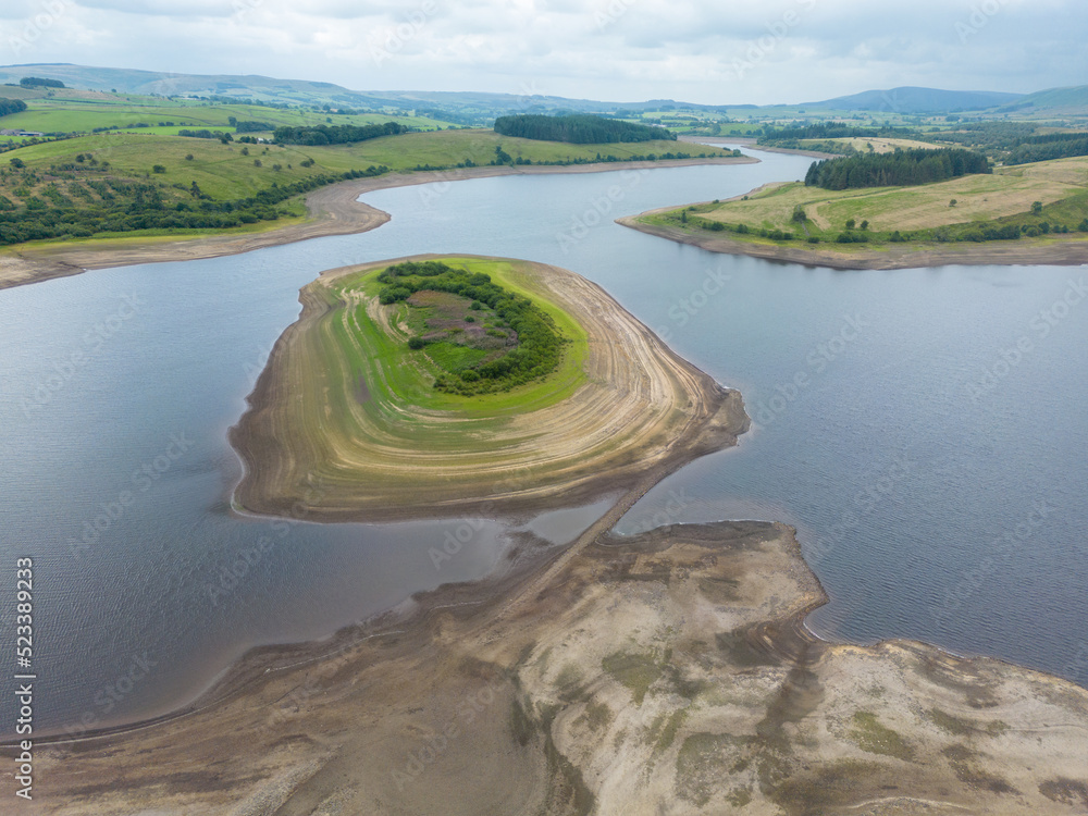 Drought conditions are shown through drone shots of Stocks Reservoir ...