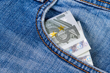 Five Euro Banknotes In Jeans Pocket