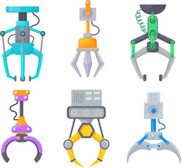 mechanical claw toy. grabbing machine tool robotic grabber or industrial factory crane robot metal a