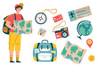 © PrettyVectors - Tourist travel character with vacation tools objects isolated set collection. Vector graphic design illustration