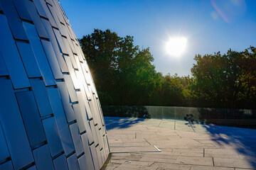 modern architecture in a Mediterranean park, clear sky, sunny, early morning, beginning of summer, Adriatic coast, Croatia