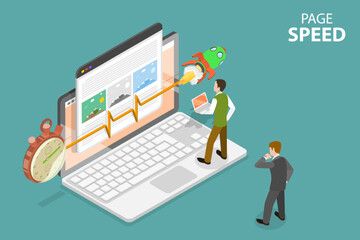 Wall Mural - 3d isometric flat vector conceptual illustration of page speed, website speed optimization and seo