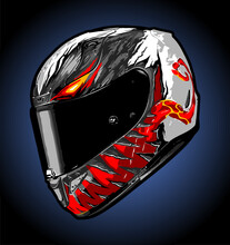Full Face Helmet With Monster Pattern Vector Template