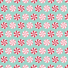 Seamless Pattern With Peppermint Candies. Red And Pink Mint Candies On Light Blue Background.