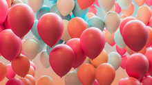 Colorful Party Balloons In Coral, Pink And Aqua. Contemporary Background.
