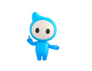 Poster - Blue Monster character giving information in 3d rendering.