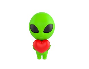 Wall Mural - Little Alien character giving red heart in 3d rendering.