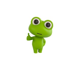 Wall Mural - Little Frog character showing thumb up with right hand in 3d rendering.