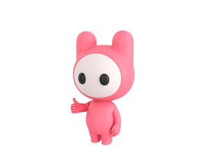 Wall Mural - Pink Monster character showing thumb up in 3d rendering.