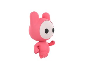 Sticker - Pink Monster character running in 3d rendering.