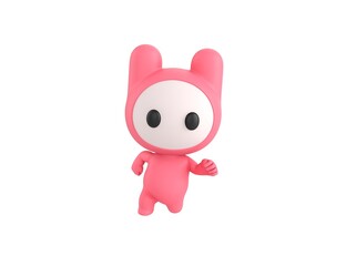 Sticker - Pink Monster character running front view in 3d rendering.