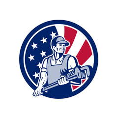 Wall Mural - American Plumber and Pipefitter USA Flag Icon