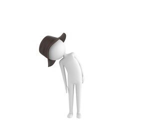 Wall Mural - Stick Man Wear Leather Bucket Hat character tilt body to side in 3d rendering.