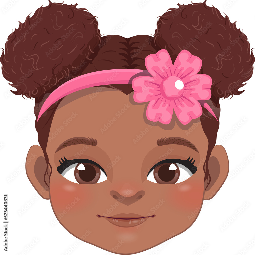 Cute Black Baby Girl Face Collection, American African Cartoon Character  Stock Illustration | Adobe Stock, image size:1000x1000
