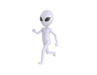 Sticker - Grey Alien character running in 3d rendering.