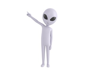 Grey Alien character pointing up his index finger in 3d rendering.