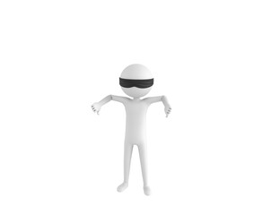 Wall Mural - Blind Folded Stick Man character showing thumb down with two hands in 3d rendering.