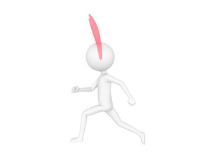 Sticker - Stick Man Wearing Pink Bunny Headband character running to the left side in 3d rendering.