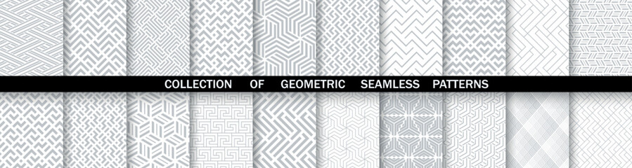 Geometric set of seamless gray and white patterns. Simpless vector graphics.