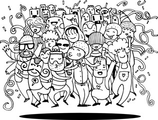 Wall Mural - Hand drawing Doodle Illustration of Funny party people ,Flat Design, illustration for coloring book ,Each on a separate layer. 