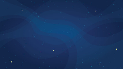 Cartoon outer space background vector illustration. Abstract shiny stars systems in outer space on horizontal dark blue background for children space game or night sky graphic design concept.