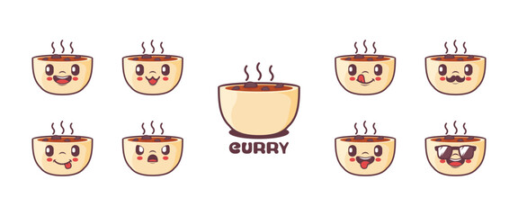 Wall Mural - Curry soup cartoon. food vector illustration. icon, emoticons, cartoons