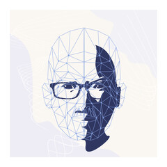 Wall Mural - wireframe mesh head shape consisting of connected dots and lines. human face silhouette