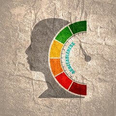 personality trait of agreeableness measuring device with arrow and scale. human head silhouette