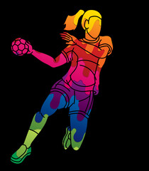 Wall Mural - Handball Sport Woman Player Action Cartoon Graphic Vector